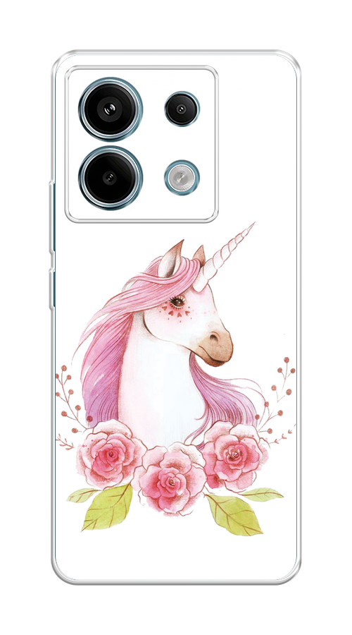

Чехол на Xiaomi Redmi Note 13 Pro 5G "Единорог цветы", Белый;розовый;серый, 320150-1