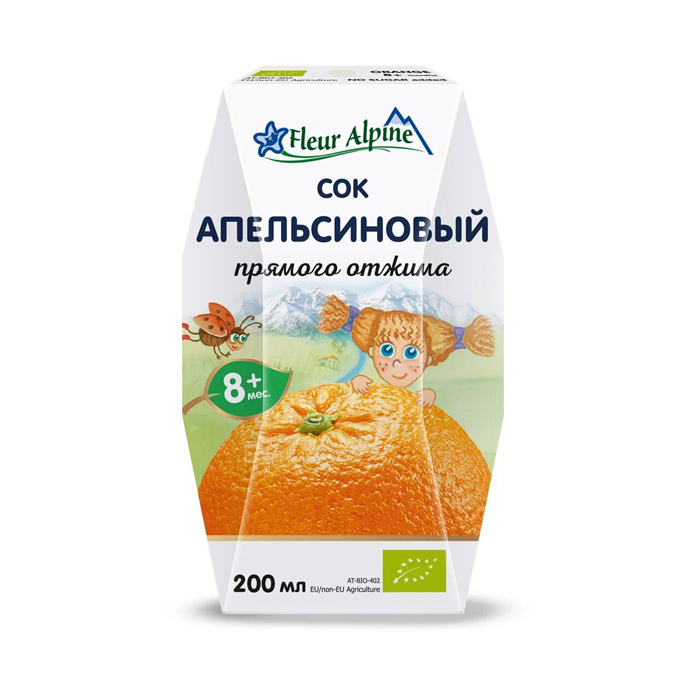 Сок Fleur Alpine апельсиновый прямого отжима с 8 мес., 200 мл