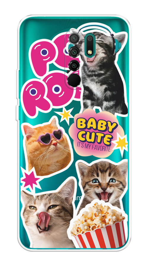 

Чехол на Xiaomi Redmi 9 "Popcorn cats", Серый;коричневый;розовый, 38350-1