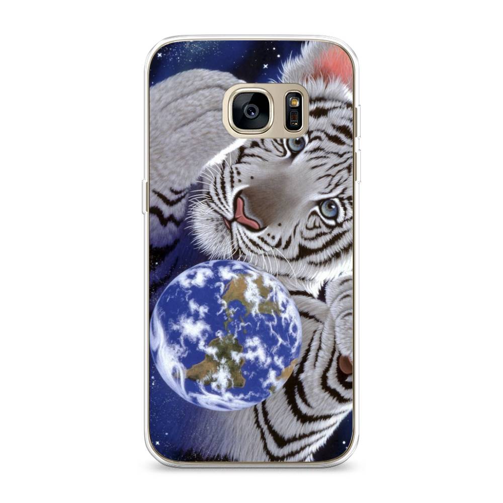 

Чехол на Samsung Galaxy S7 edge Тигренок и Земля, Синий;белый;черный, 24650-1
