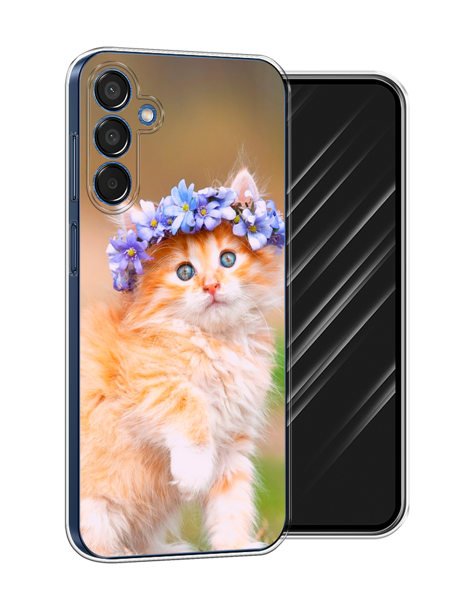 

Чехол Awog на Samsung Galaxy M15 5G "Рыжий кот в венке", Коричневый;синий, 2109550-1