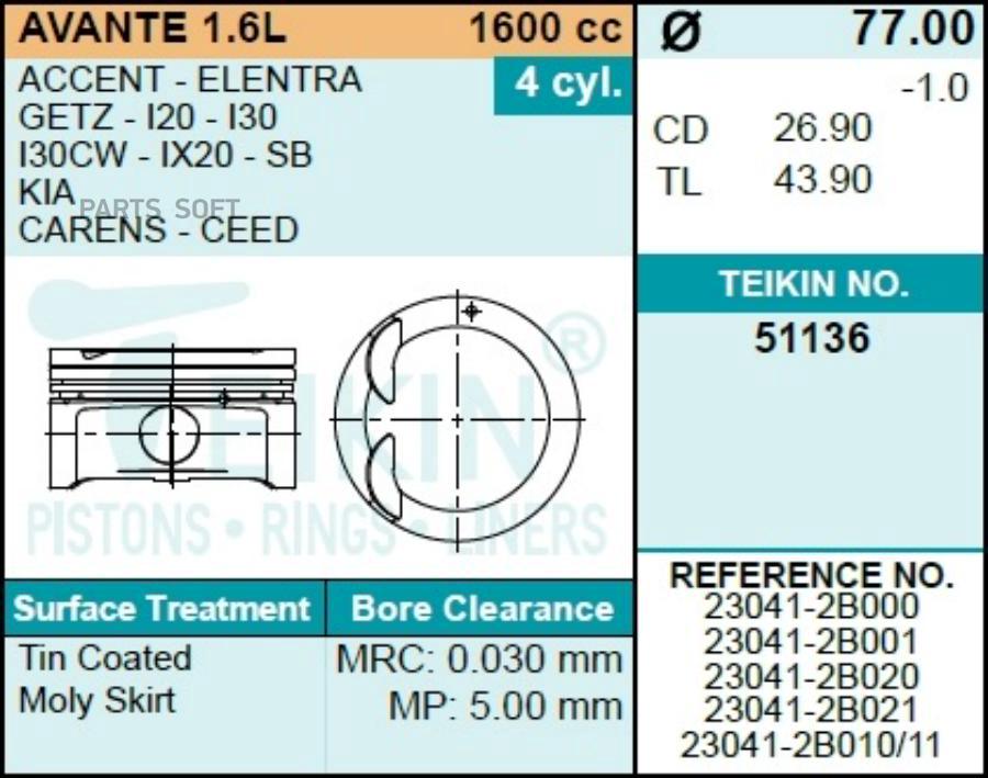 

Поршень Teikin 1шт TEIKIN арт. 51136050