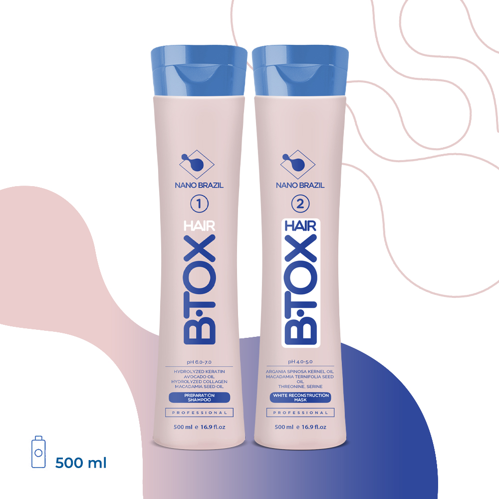 Набор HAIR BTOX White шаг 1 + шаг 2, 2х500 мл шампунь nano brazil hair btox preparation shampoo 500 мл