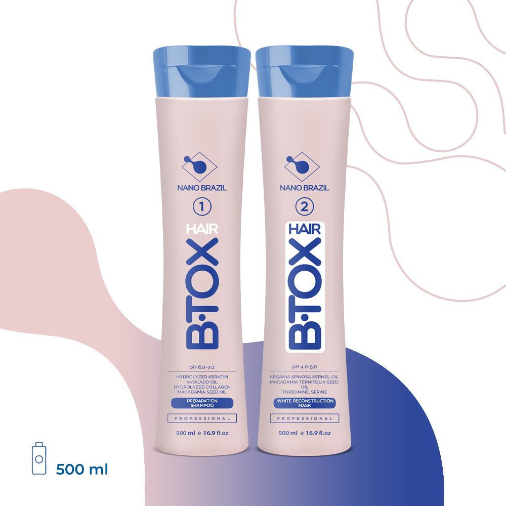 Набор HAIR BTOX White шаг 1 + шаг 2, 2х500 мл маска реконструктор nano brazil hair btox reconstruction mask blue pigment 1000 мл