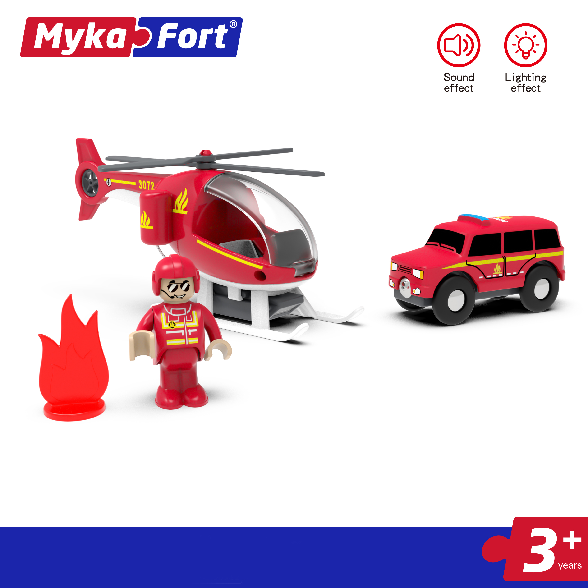 Служба спасения MykaFort + вертолет + джип + пожарный конструктор город мастеров 163 детали пожарный вертолет вытаскивает машину 316054