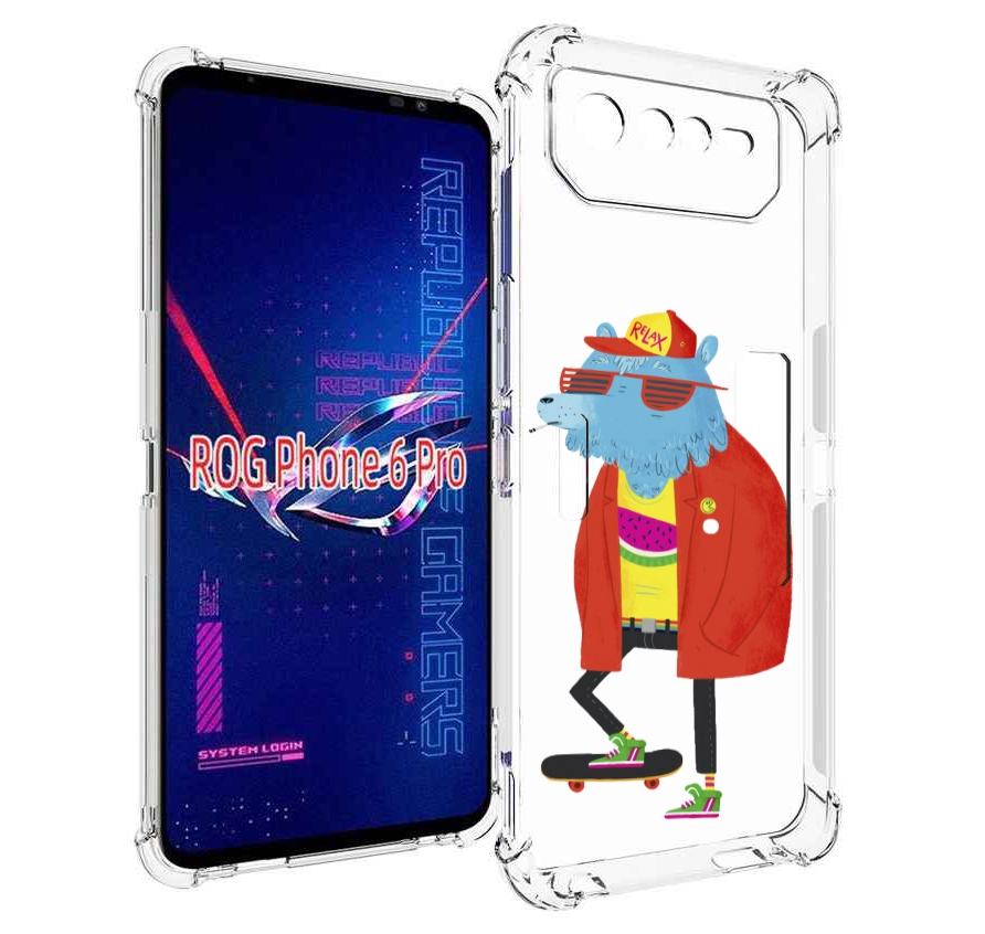 

Чехол MyPads медведь на скейте для Asus ROG Phone 6 Pro, Прозрачный, Tocco