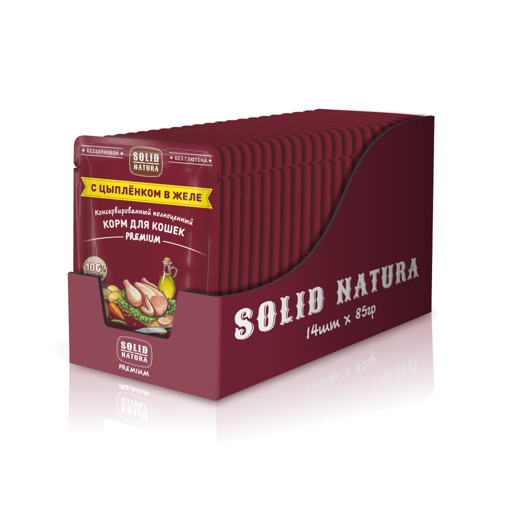 фото Влажный корм для кошек solid natura premium кусочки в желе с цыпленком, 14 шт по 85г