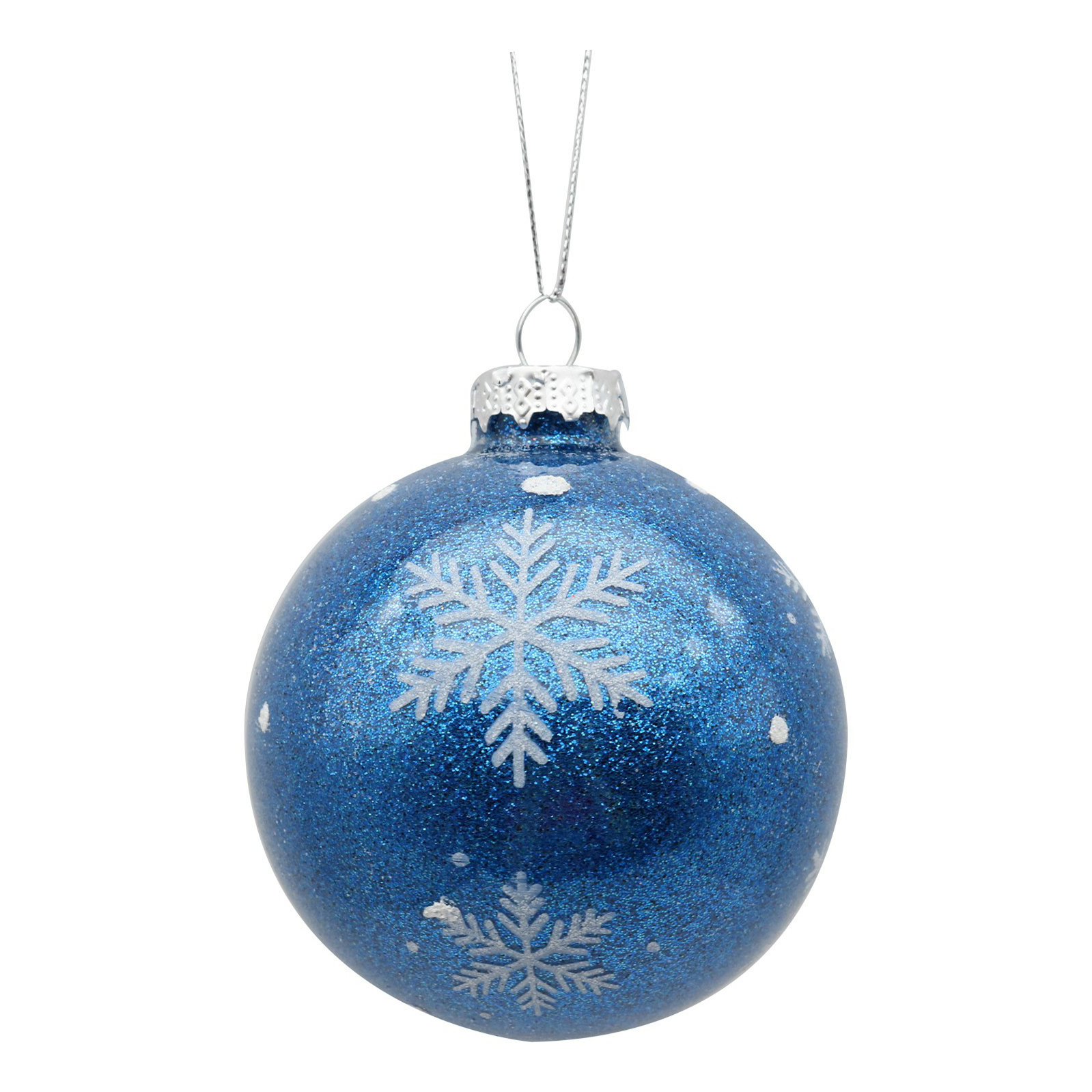 Шар на ель Новый год Снежинки голубые 8 см