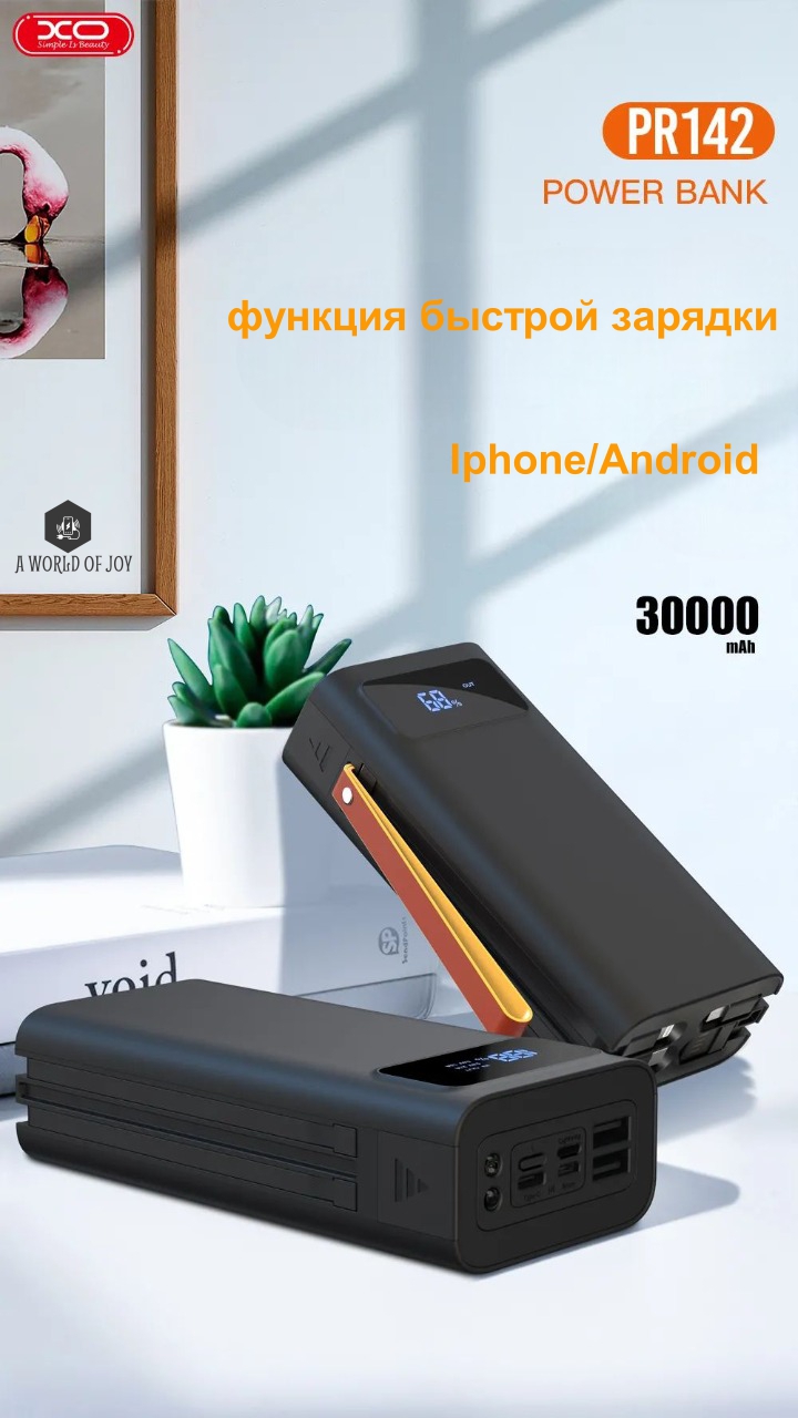 Внешний аккумулятор XO PR142 30000 mAh Черный