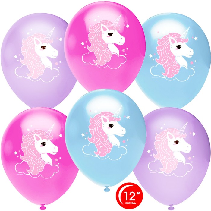 

Шар латексный 12 Нежный единорог, ассорти, пастель, 1-сторонний, набор 25 шт., Единороги