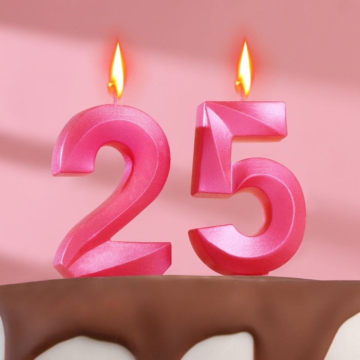 Страна Карнавалия Свеча в торт юбилейная Грань (набор 2 в 1), цифра 25 / 52, розовый метал