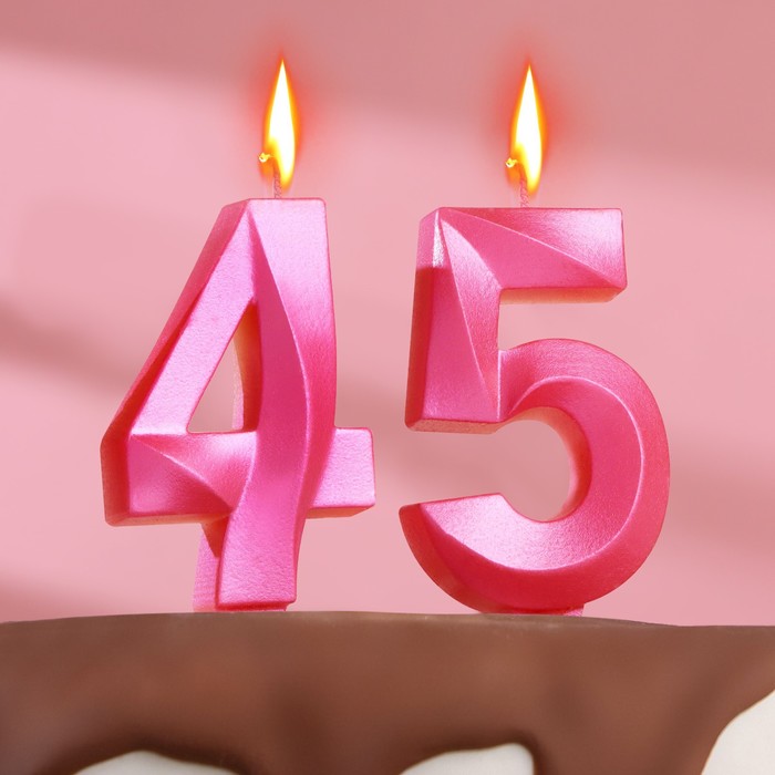 Страна Карнавалия Свеча в торт юбилейная Грань (набор 2 в 1), цифра 45 / 54, розовый метал