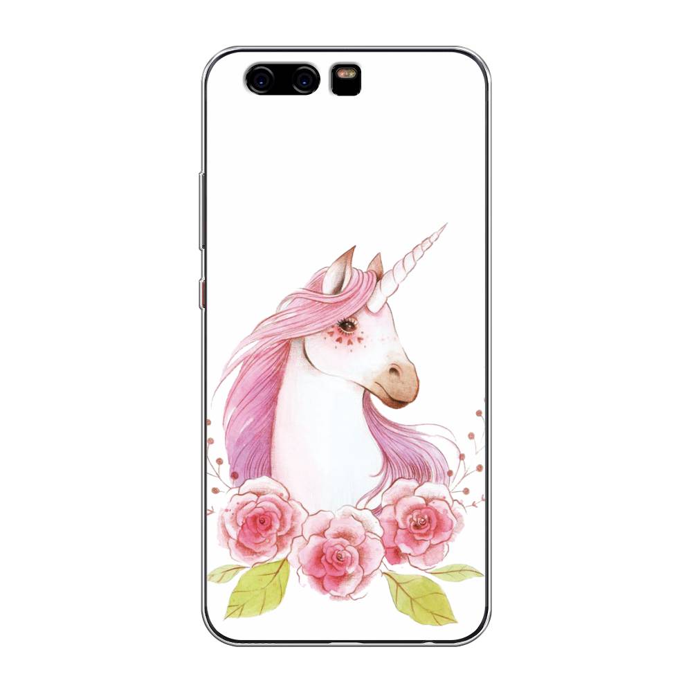 

Чехол для Huawei P10 "Единорог цветы", Белый;розовый;серый, 62250-1