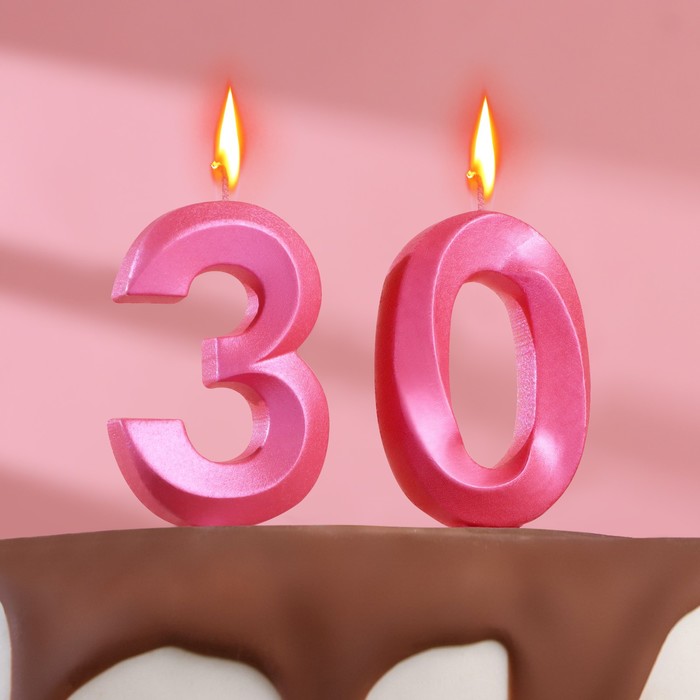 Страна Карнавалия Свеча в торт юбилейная Грань (набор 2 в 1), цифра 30, розовый металлик,