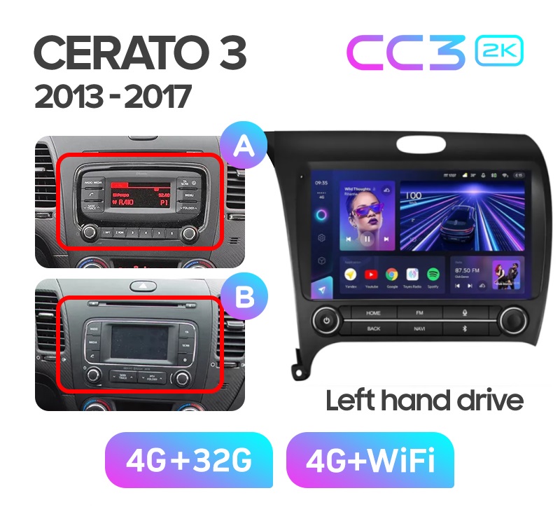 Магнитола TEYES KIA CERATO 3 2013-2017 г рамка с крутилками CC3 2K 432 ГБ 3589000₽