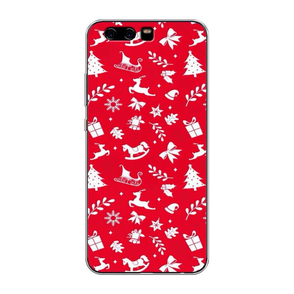 

Чехол для Huawei P10 "Красный новогодний фон", Красный;белый, 62250-5