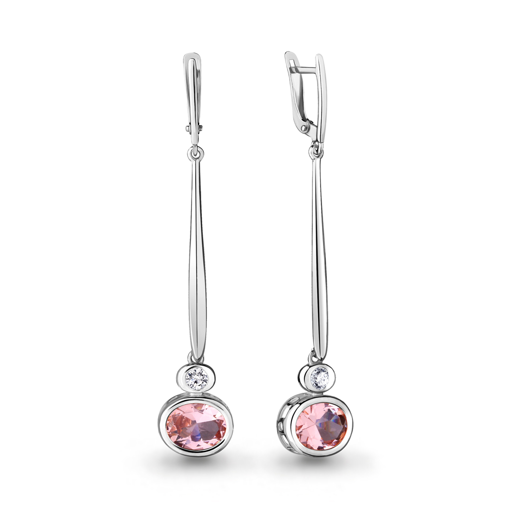 

Серьги подвески из серебра с морганитом искусственным/фианитом Aquamarine 4720390А, 4720390А_925_р