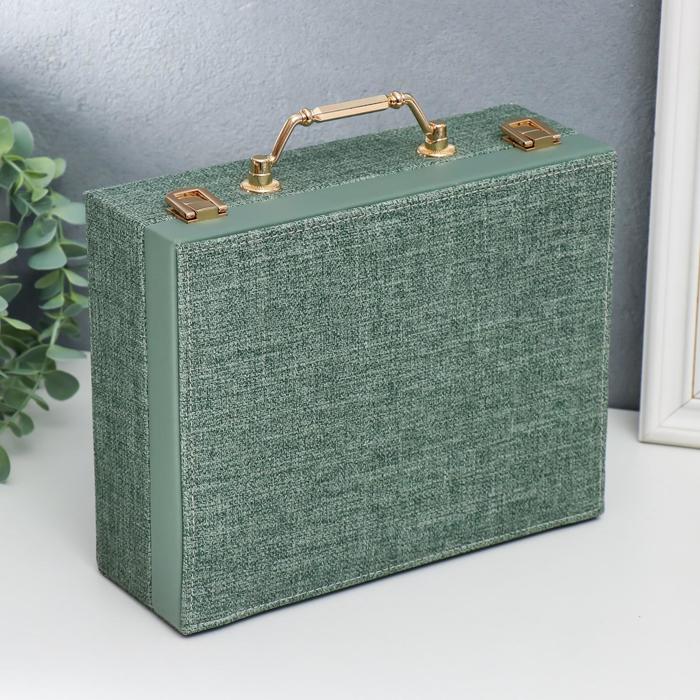 фото Шкатулка кожзам для украшений "зелёная" комбинированная чемодан 8х18х23 см nobrand