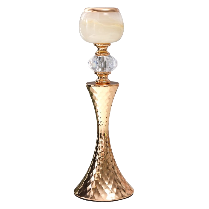 

Подсвечник металл на 1 свечу "Рельефный геометрический узор с кристаллом" золото 32х11х11