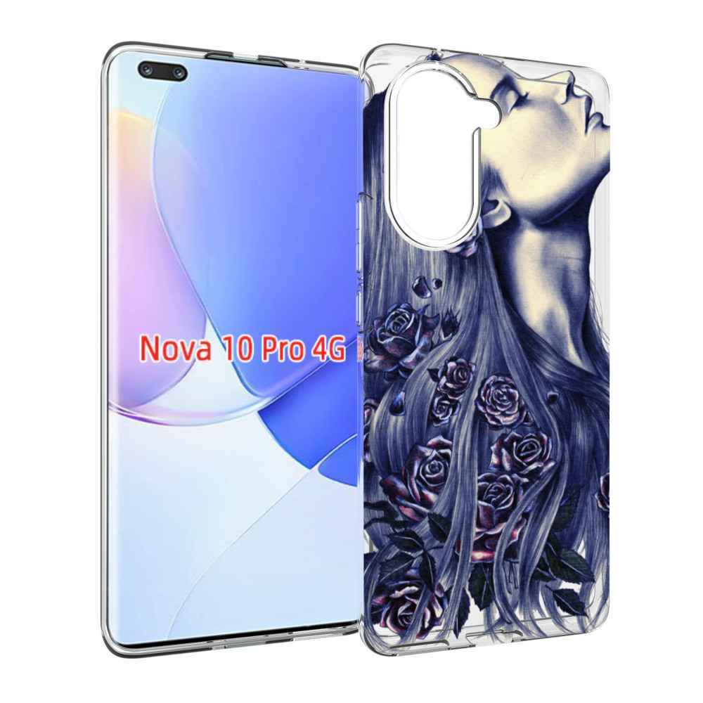 Чехол MyPads Девушка с розами женский для Huawei Nova 10 Pro противоударный