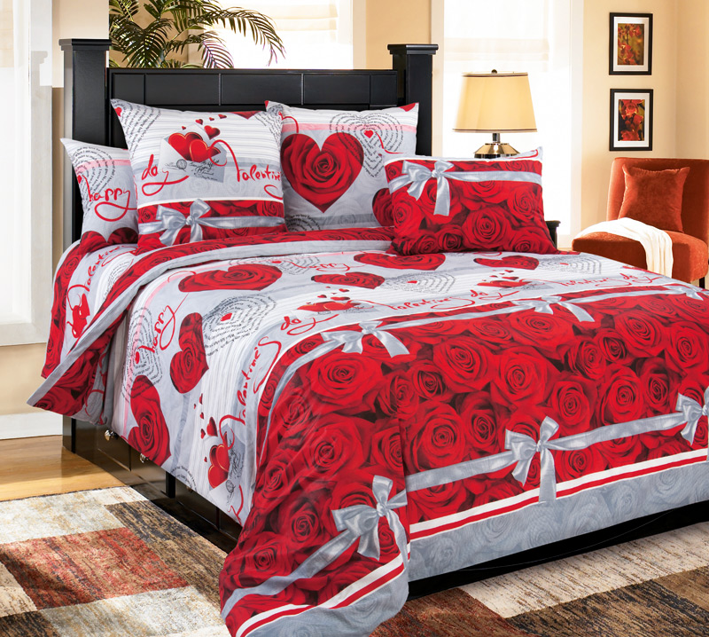 фото Комплект постельного белья комплимент семейный бязь белый/красный текс-дизайн