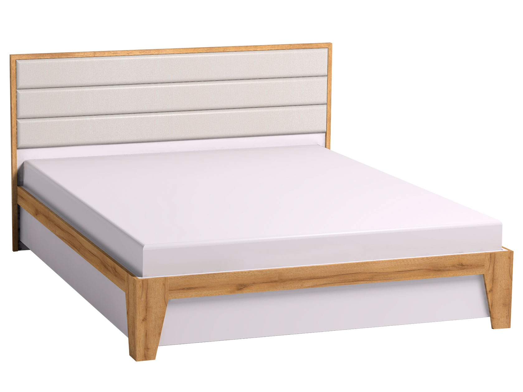 фото Двуспальная кровать айрис белый / дуб золотистый / белый, экокожа, 160х200 см, с металлич глазов