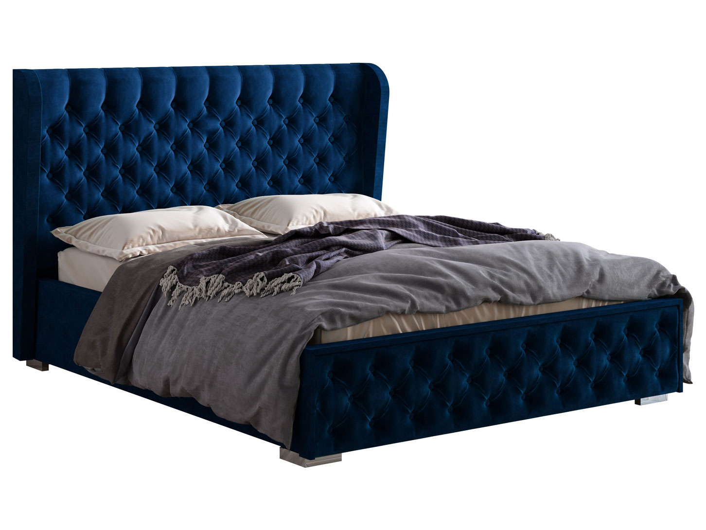 фото Двуспальная кровать франческа люкс пм океан, велюр, 160х200 см, без дна короба для белья мебелони