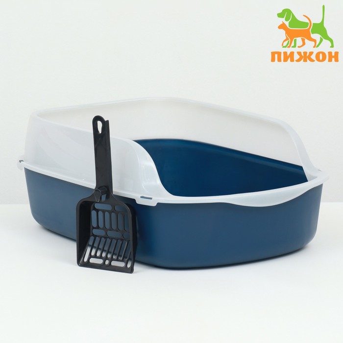 

Лоток для кошек Пижон, с бортом, синий, пластик, 50х35х18 см, с бортом