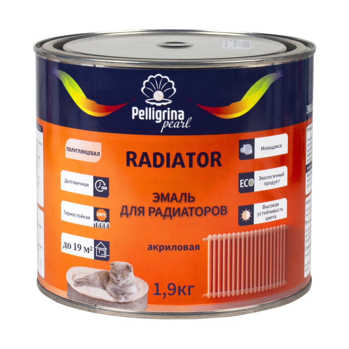 Эмаль для радиаторов Pelligrina Pearl PP-074, акриловая, полуглянцевая, белая, 1,9 кг акриловая эмаль для радиаторов movatex