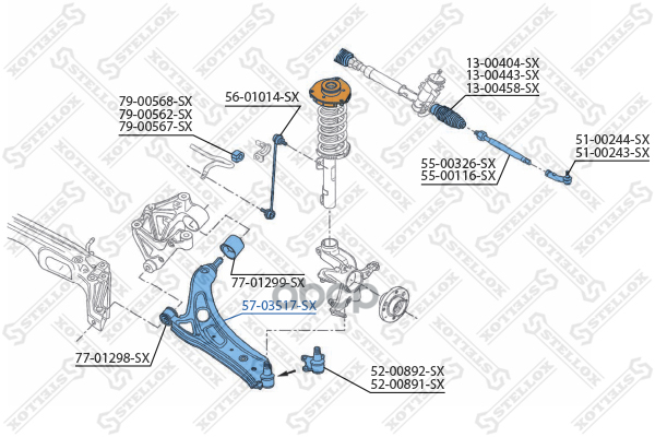 

57-03517-sx_рычаг передний seat cordoba/ibiza 02>, skoda fabia 99>, vw fox 05>/polo 01>