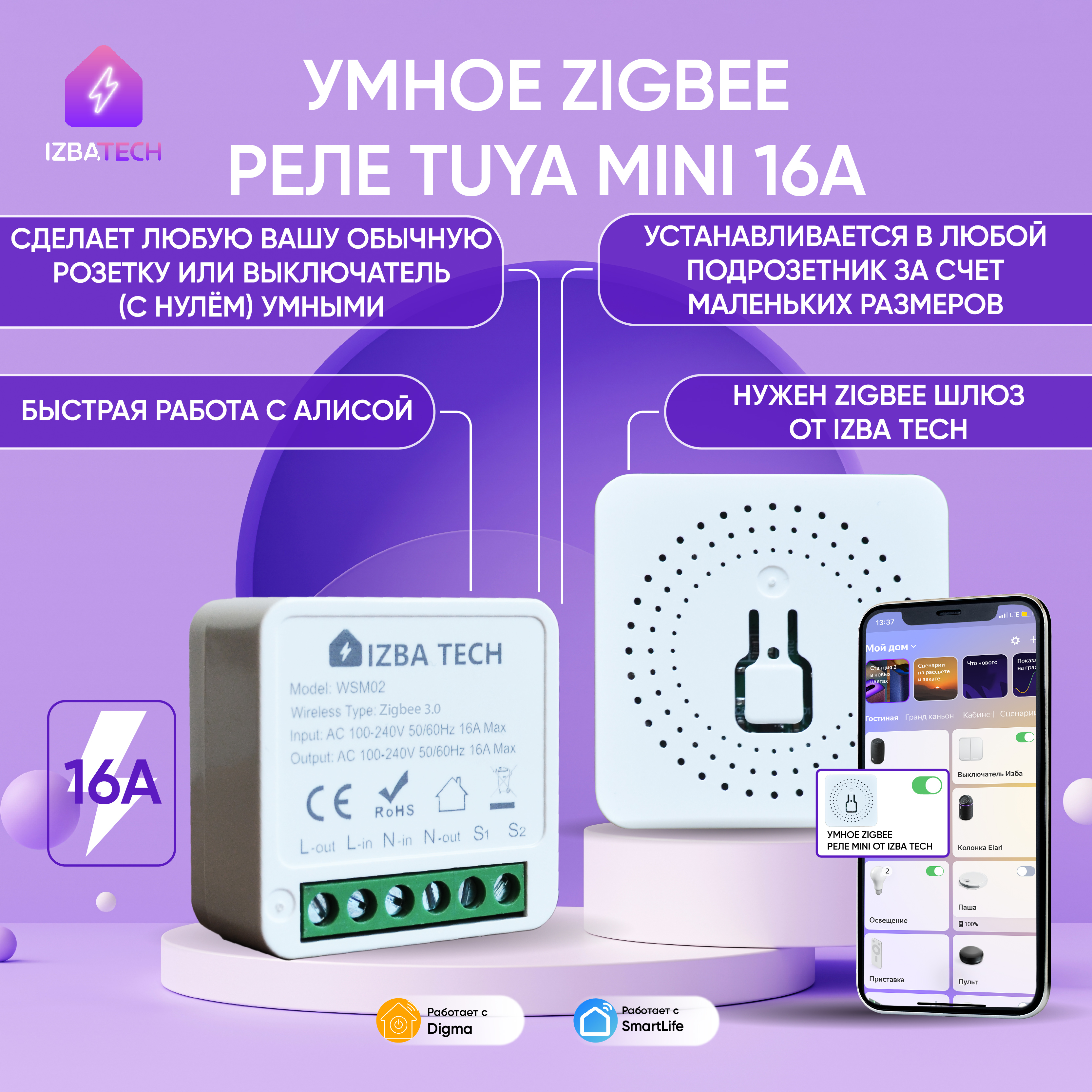 

Умное Реле для умного дома Izba Tech WSM02 00153, WSM02