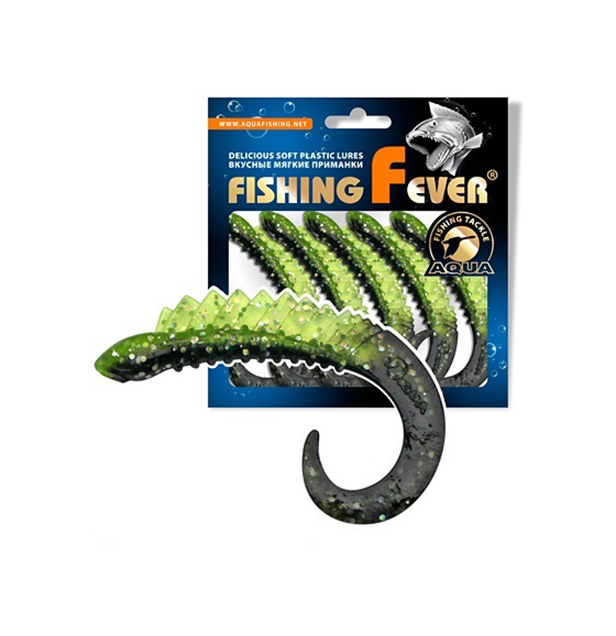 Твистер AQUA FishingFever REAL, 6,5cm, 2,5g, 5шт, 067 (прозрач.-зеленый с блест.), 1 уп.