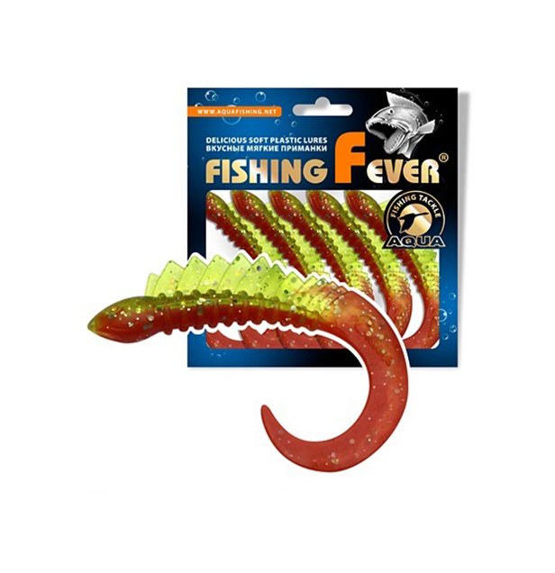 Твистер AQUA FishingFever REAL, 6,5cm, 2,5g, 5шт, 17NAM (прозрач. зелено-красн. с блест.)