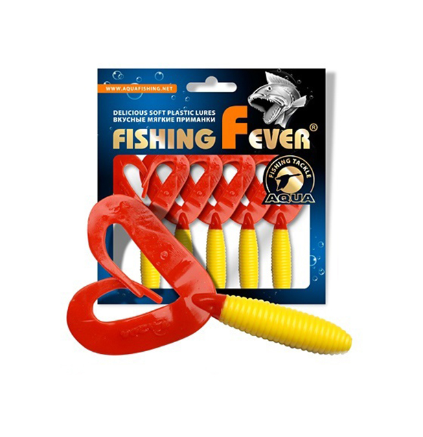 Твистер AQUA FishingFever TWIX, 8,5cm, 4,8g, 10 шт, 052 (желто-красн.), 1 уп.