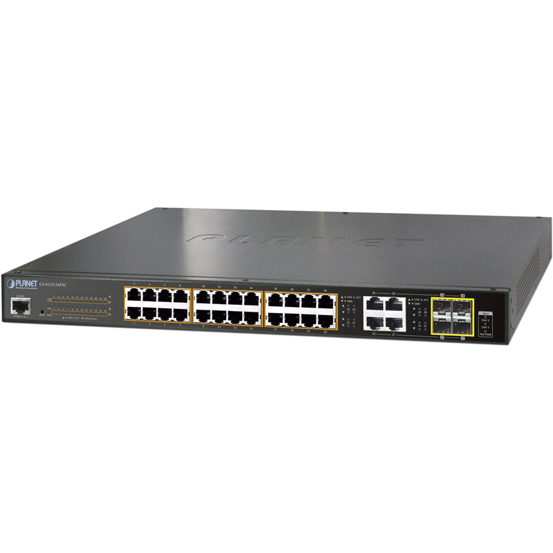 коммутатор/ PLANET IPv6/IPv4, 24-Port Managed 802.3at POE+ Gigabit Ethernet Switch + 4-Por