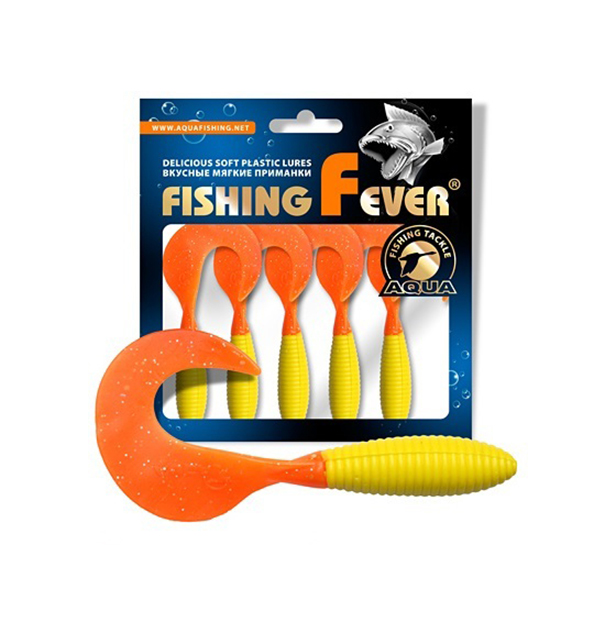 Твистер AQUA FishingFever ARGO, 4,5cm, 1,0g, 10 шт, 169 (желто-оранжевый), 1 уп.