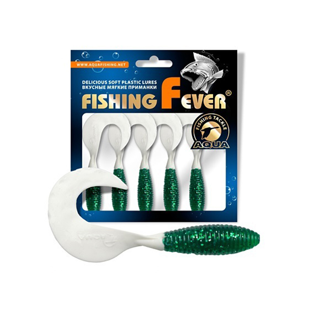 Твистер AQUA FishingFever ARGO, 4,5cm, 1,0g, 10 шт, WH02 (зелено-белый), 1 уп.