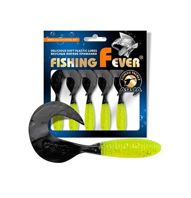 Твистер AQUA FishingFever ARGO, 4,5cm, 1,0g, 10 шт, 067 (лимонно-черный), 1 уп.