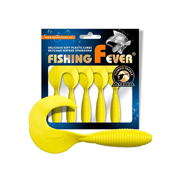 Твистер AQUA FishingFever ARGO, 6,0cm, 2,0g, 6 шт, 06 (желтый), 1 уп.