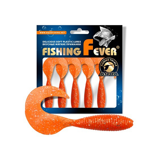 Твистер AQUA FishingFever ARGO, 6,0cm, 2,0g, 6 шт, 028 (оранжевый с блестками), 1 уп.
