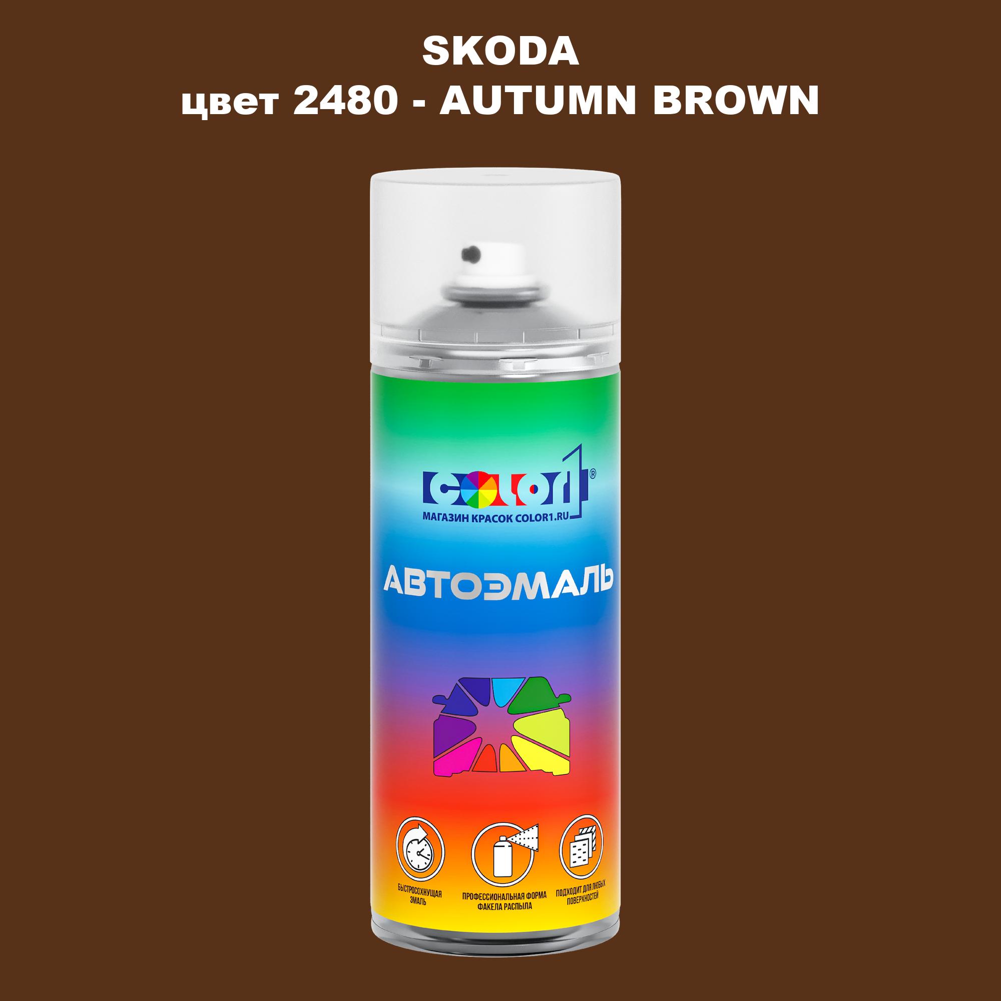 

Аэрозольная краска COLOR1 для SKODA, цвет 2480 - AUTUMN BROWN, Прозрачный