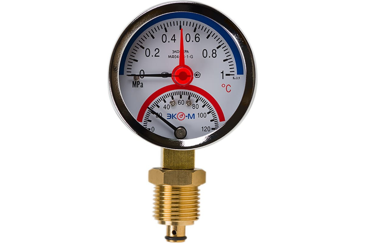 Термоманометр ЭКО-М Экомера G1/4 с переходником на G1/2 МД04-63-G-1МПа-120-РИ