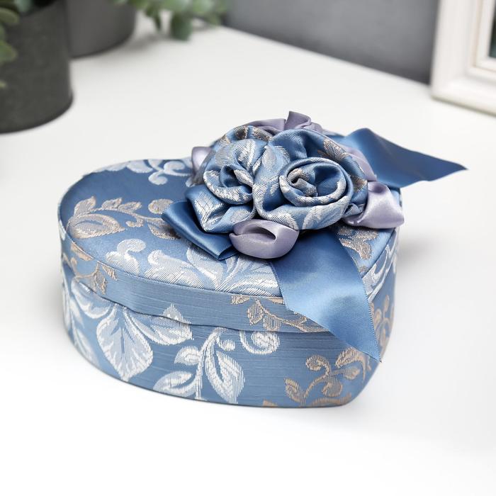 фото Шкатулка текстиль для украшений сердце "синий цветок" 7х15,5х18 см nobrand