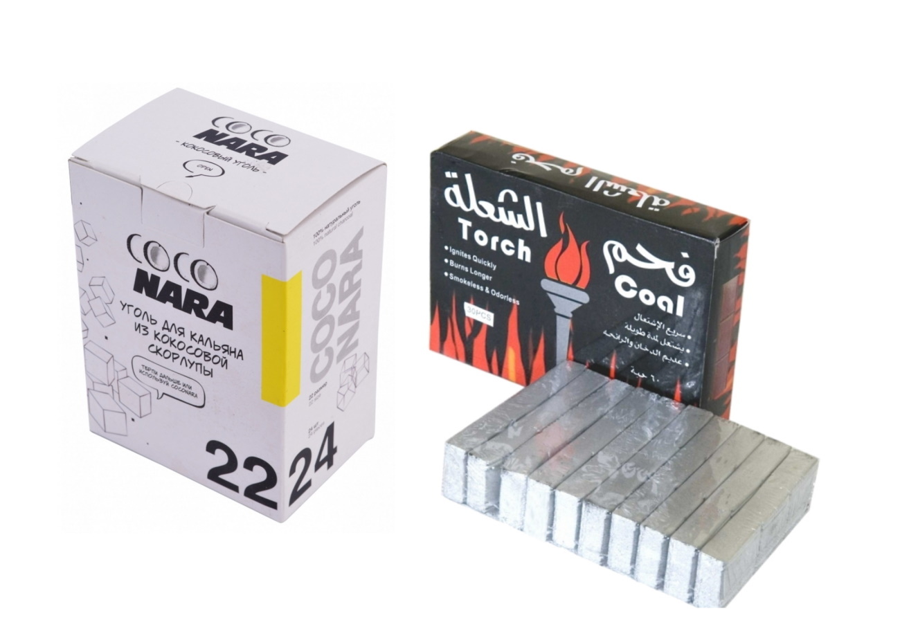 Уголь для кальяна Coconara кокос 22 мм 24 кубика, 250 г, уголь Torch, 200 г