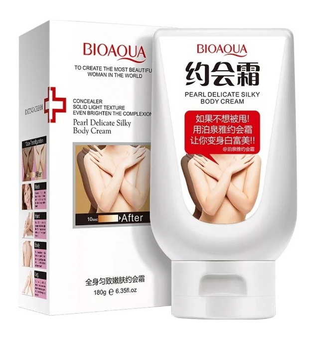 Осветляющий крем-консилер для тела и лица BIOAQUA Pearl Delicate Silky Body Cream, 180 г сыворотка для лица sos so delicate