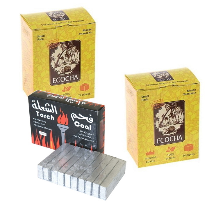 Уголь для кальяна кокос Ecocha 22 мм 24 кубика, 250 г х 2 шт, уголь Torch, 200 г