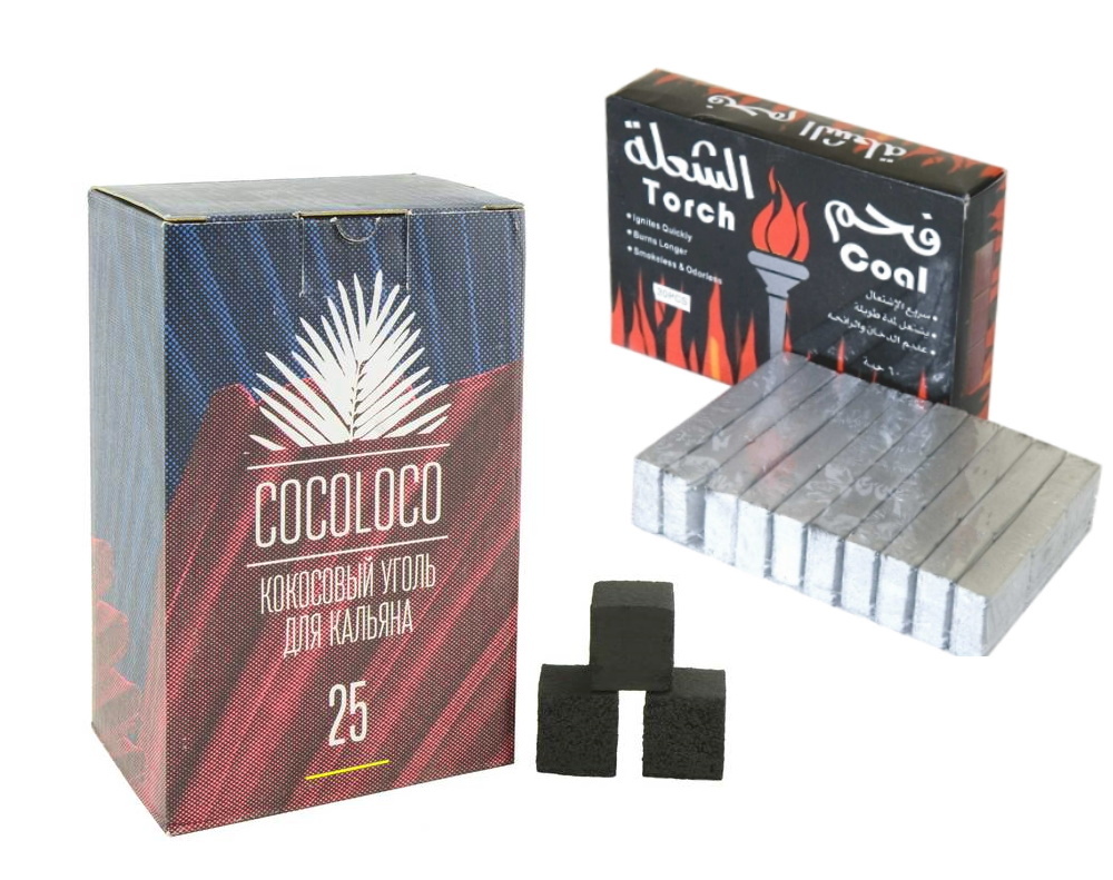 Уголь для кальяна Cocoloco кокос 25 мм 72 кубика, 1 кг, уголь Torch, 200 г
