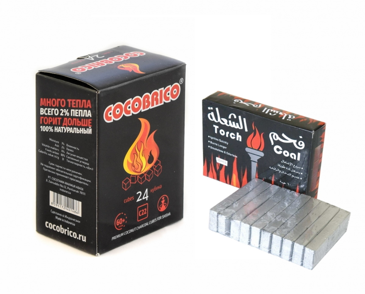 Уголь для кальяна Cocobrico кокос 22 мм 24 кубика, 250 г, уголь Torch, 200 г