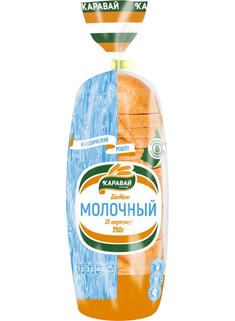 

Хлеб Каравай Молочный Батон пшеничный в нарезке 250 г, Молочный пшеничный