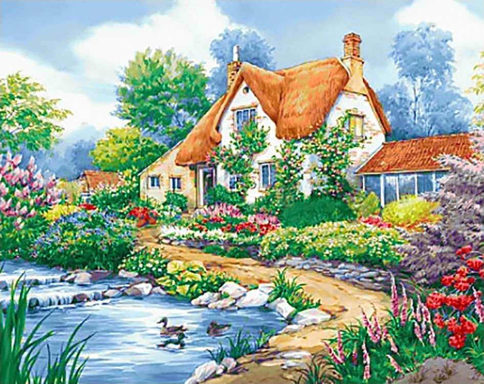 

Алмазная вышивка Гранни Коттедж на пруду, 38x48 см, Коттедж на пруду